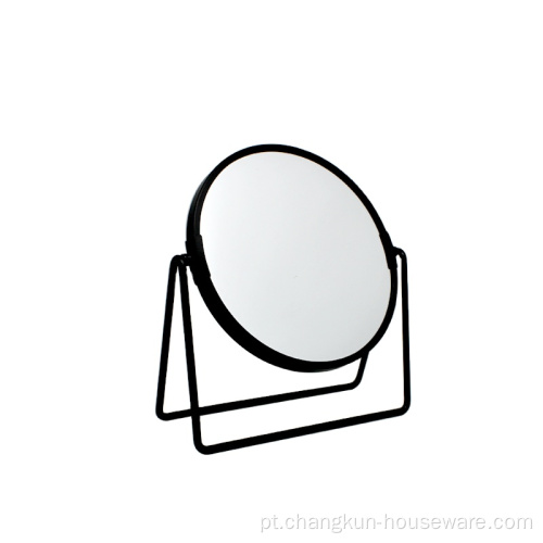 espelho redondo de dupla face emoldurado de pé